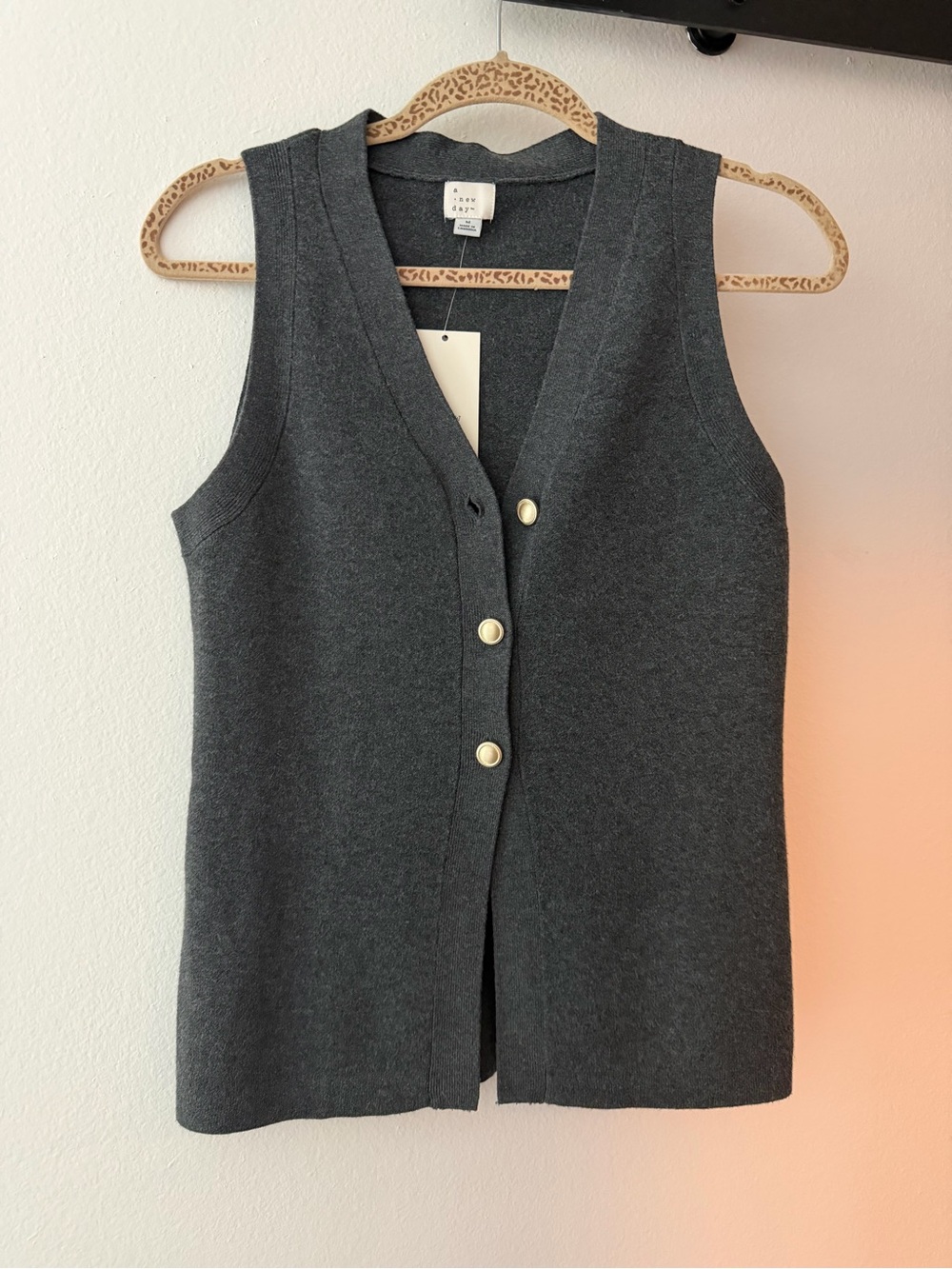 NWT A New Day Charcoal Gray Buttoned Knit Vest